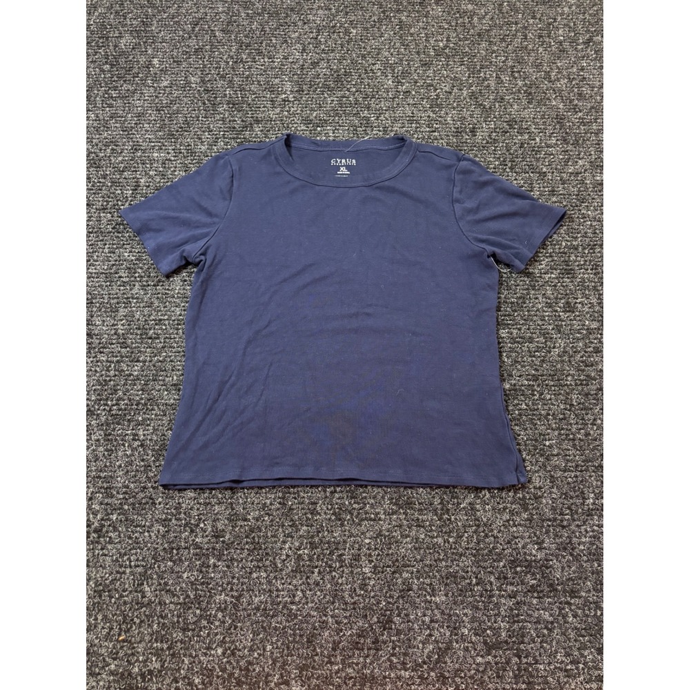 Cyrus Essentials Womens XL Navy Blue Short Sleeve Crew Neck T-Shirt Solid Tee